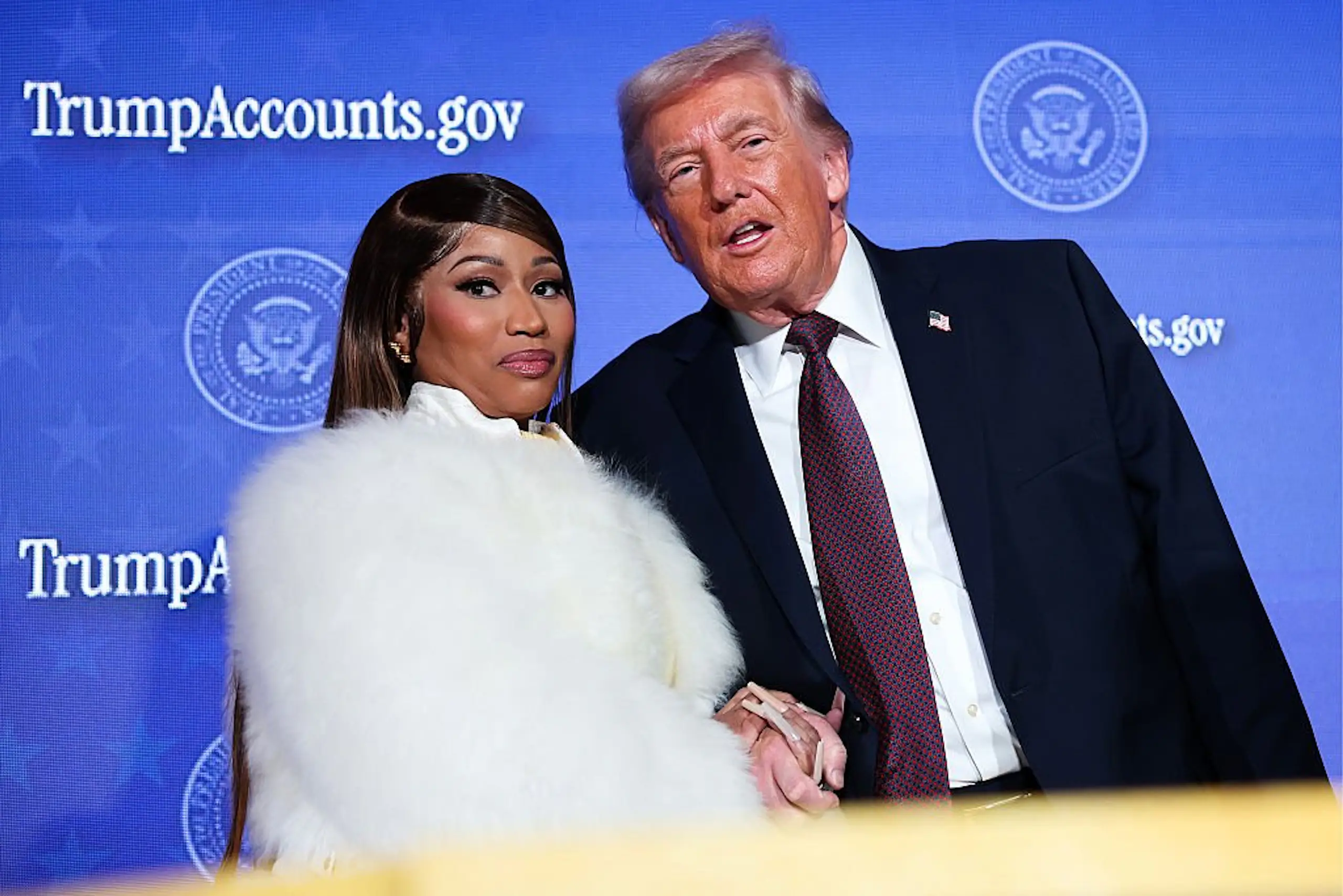 Nicki Minaj on stage with President Donald Trump. Credit: Win McNamee / Getty