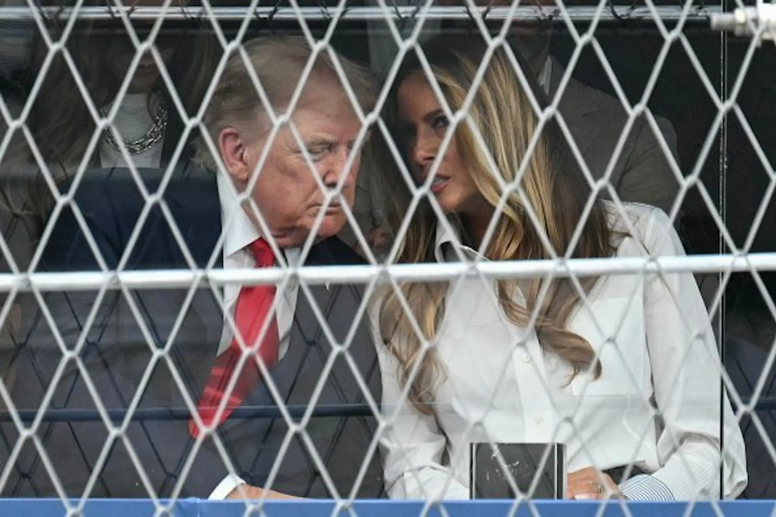 Donald and Melania Trump has prompted speculation around their marriage after they appeared to argue at the Freedom 250 event on Sunday, with Natalie Harp also in attendance. Credit: SAUL LOEB / AFP via Getty Images