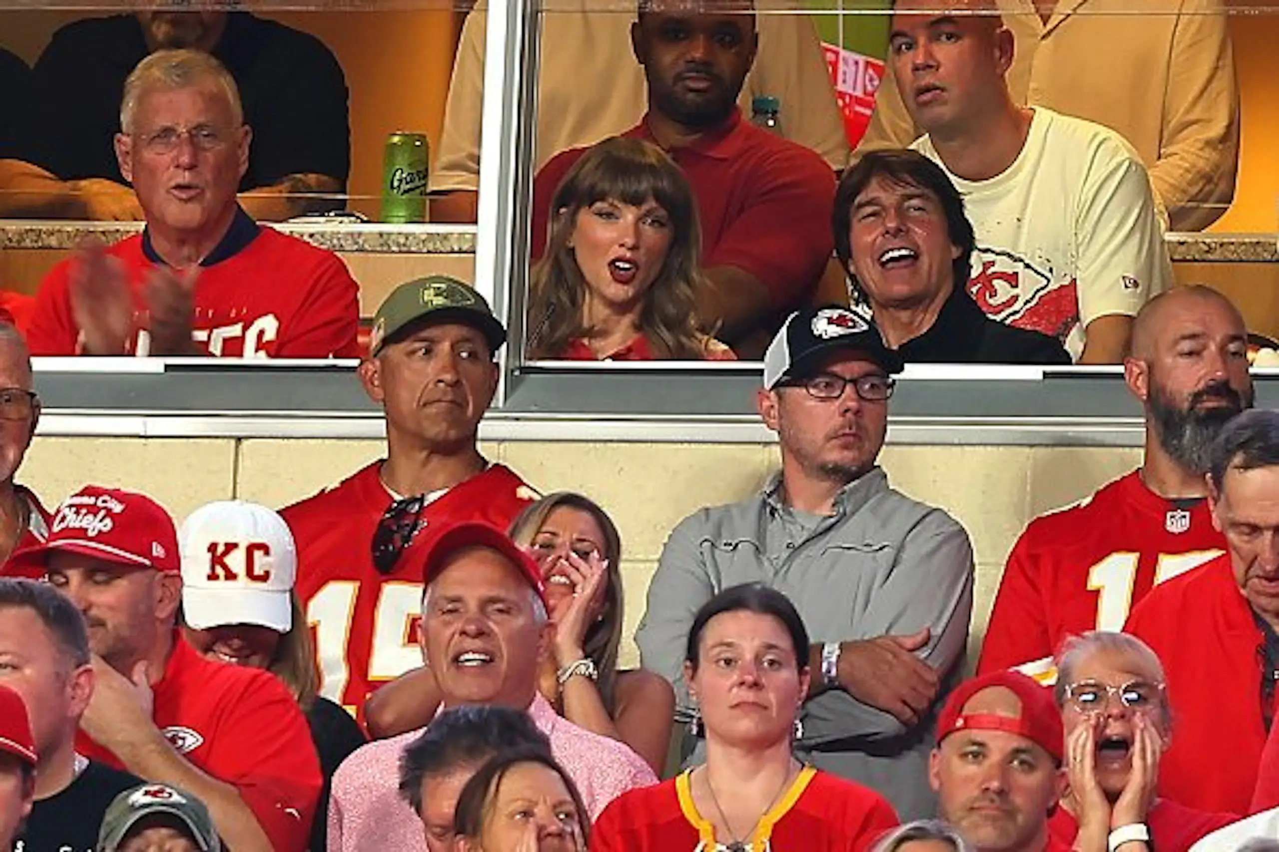 Taylor Swift and Tom Cruise appeared together at the Kansas City Chiefs first NFL game of the season. Credit: David Eulitt/Getty Images